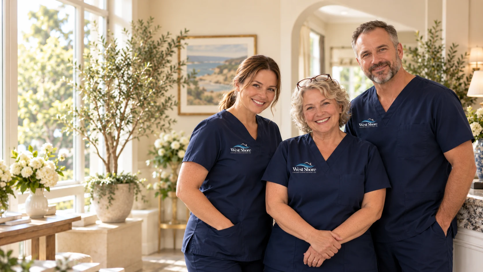 The West Shore Home Care nursing team in navy scrubs, ready to help families across San Diego County
